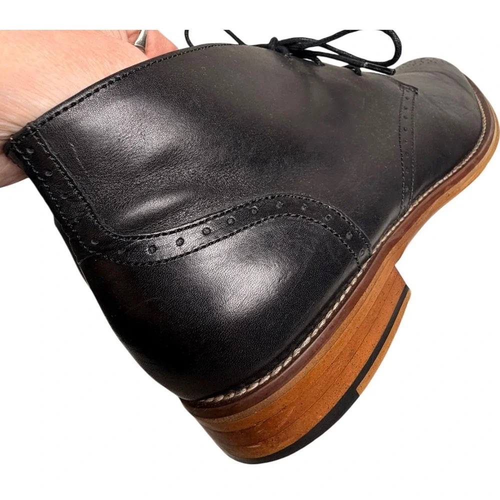 Johnston & Murphy Black Leather Chukka Boots Brogue Cap Toe Men’s 10M